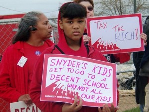 Child in May 7, 2011 protest in Benton Harbor, taken over by Snyder EM,