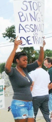 Protester at DWSD Huber plant Aug. 15, 2012.