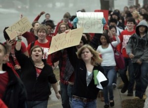 Students walked out of school in Wisconsin to protest union-busting and cutbacks during historic state uprising in 2010.