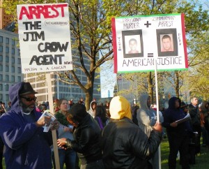 Protesters in downtown Detroit May 26, 2012. 