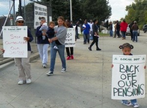 "A little child shall lead them": Workers at Detroit's Wastewater Treatment Plant struck Sept. 30, 2012 to protest Water Dept. giveaway, deep wage and pension cuts.