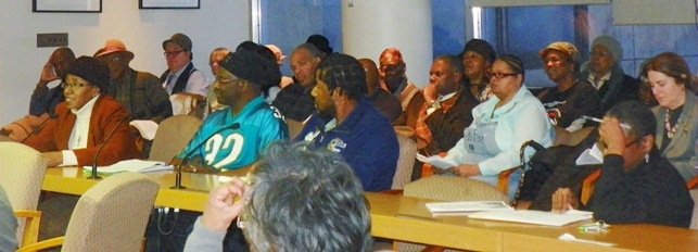Some of dozens who testified about Belle Isle "lease" at Council Jan. 28, 2013. They included (l) Cecily McClellan of Free Detroit, No Consent and (far r in audience), Roberta Henrion, last president of Friends of Belle Isle, who like McClellan strongly opposed the lease.