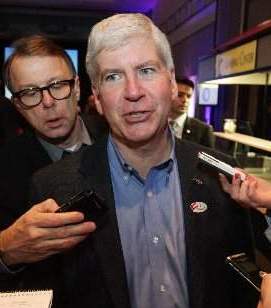 Snyder reacts angrily after voters repeal PA 4 last November, 2012.