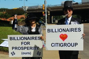 Protesters at Citigroup shareholder meeting in Dallas, Texas