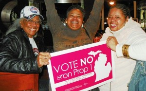 Chris Griffiths, Monica Patrick, Sandra Hines of Free Detroit No Consent after repeal of PA 4.