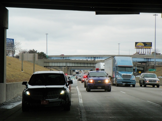 On March 7, dozens of Detroiters conducted a blockade of southbound !-75 beginning at Eight Mile. Here they are stopped by state troopers close to downtown, pulled over and ticketed, but their point was made. SAY NO TO AN EFM! INTERRUPT COMMERCE!
