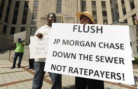 Protest against banks' role in raising sewer rates in Jefferson County, Alabama.