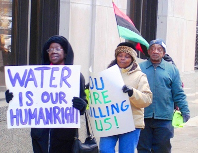 Mary Shumake, now passed, and others take part in Michigan Welfare Rights Organization protest at Water Board Building. DWSD is BLACK-OWNED by the City of Detroit.