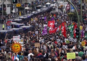 Millions protest bank-imposed austerity measures in Spain.