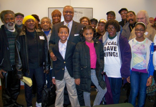 Mayoral candidate Tom Barrow, with supporters including son in front, at Appeals Court hearing two years ago as he contested the election of Detroit Mayor Dave Bing. Nearly 60 percent of the ballots cast, including all absentee ballots, were deemed "unrecountable" by the Wayne Co. Board of Canvassers. Bing stole that election; now Michigan Gov. Rick Snyder is stealing Detroiters' right to elect their leaders, in the wake of Bing's collaboration with him and State Treasurer Andy Dillon.