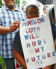 City workers protest pension cuts July 26, 2012.