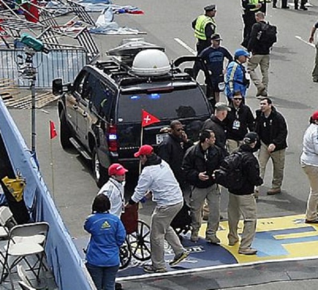 One of many photos alleged to be of black ops groups waiting at Boston Marathon finish line before explosion. This shows what Infowars says is the Craft Communications Van.