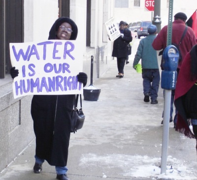 The late Mary Shumake protests with the Michigan Welfare Rights Coalition in Detroit.