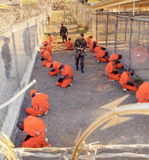 Prisoners inside Guantanamo.