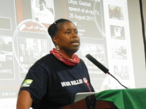 Former U.S. Congresswoman and Presidential candidate in Detroit  Aug. 27, 2011 during tour against US/NATO war on Libya. Photo: DIane Bukowski