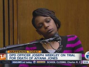 Aiyana's mother Dominika Stanley on stand at beginning of trial.