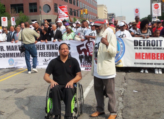 Rank and file Detroiters help lead off march. 