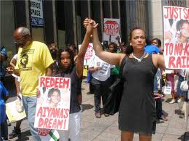 March on June 29, 2010 to protest the police murder of Aiyana Stanley-Jones, 7. Jewel Allison and her daughter Honesti, of New York City, were among the organizers,