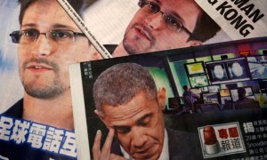 Edward Snowden, who continues to expose the NSA surveillanc program, Pres. Barack Obama, and headlines from Hong Kong newspapers, where Snowden has fled to avoid detention.