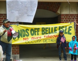 City Council candidate Monica Patrick speaks at rally to save Belle Isle from state control.