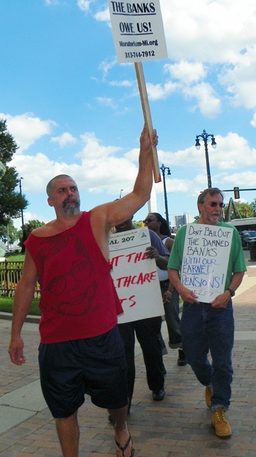 DWSD workers including Local 207 VP Mike Mulholland at right during July 25 protest.