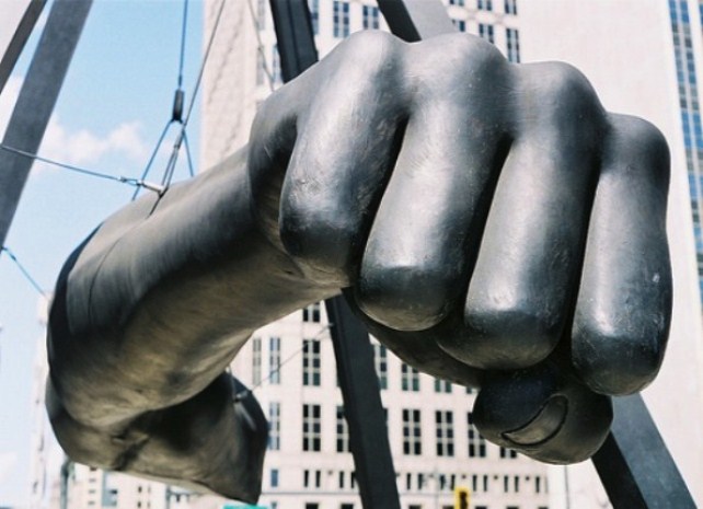 Sculpture of Joe Louis' fist in downtown Detroit.