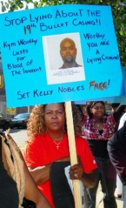 Marilyn Jordan demands freedom for her son Kelly Nobles during Task Force rally June 17, 2011.