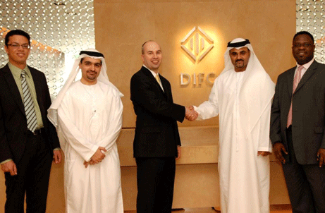 Stephen White, center, with Milliman and DIFC officials in May, 2013 in Dubai.