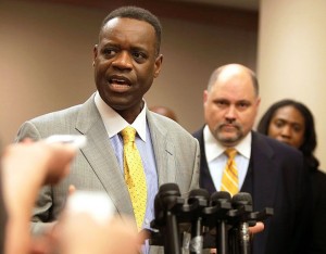 Detroit EM Kevyn Orr after airport creditors meeting. Still from footage by Mandi Wright.