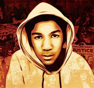 Detroit T-shirts use this image, only in red and white on black, and declare "Justice for Trayvon Martin."