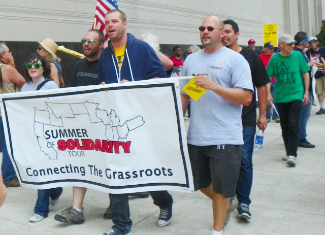 "Summer of Solidarity," which is visting 13 cities across the U.S. to combine forces, participated in Bank of America protest Aug. 19, 2013.
