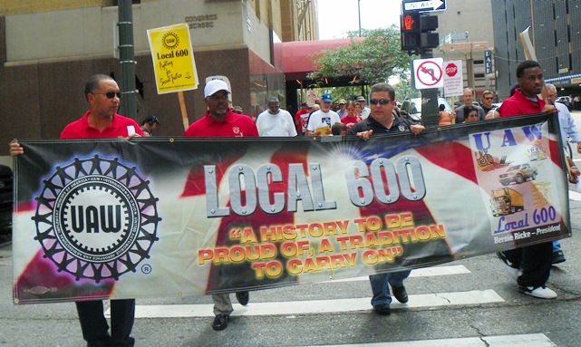 Numerous UAW members were part of protest at Bank of America Aug. 19, 2013.