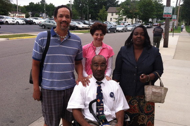 Baxter Jones and supporters outside courthouse Aug. 8, 2013. Photo 