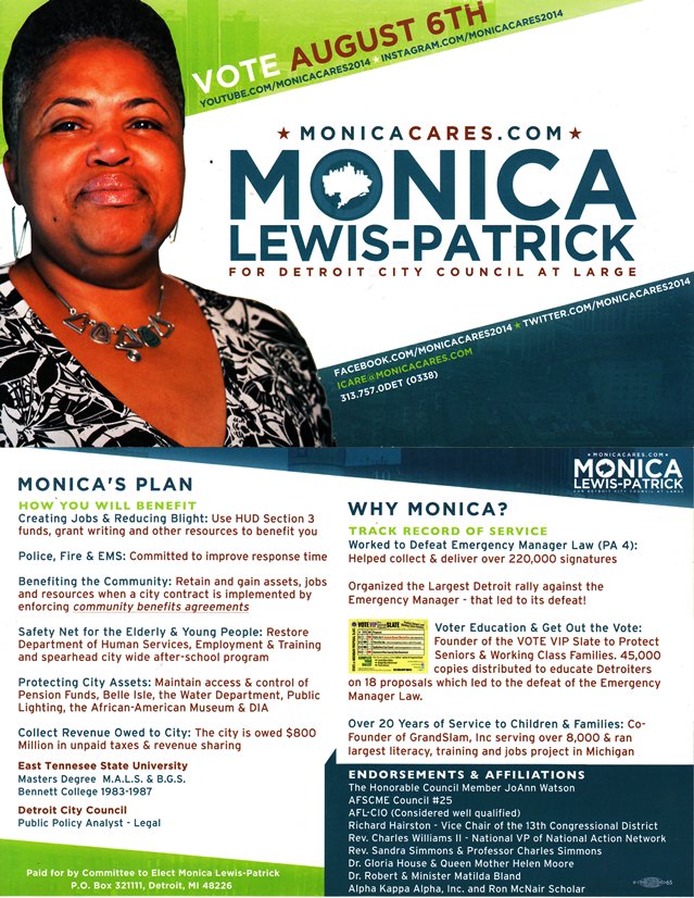 MONICA LEWISPATRICK FOR CITY COUNCIL ATLARGE A FIGHTER FOR THE