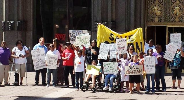Rally to save Detroit's Oakman Orthopedic School from closure, at Fisher Bldg. July 24, 2013.