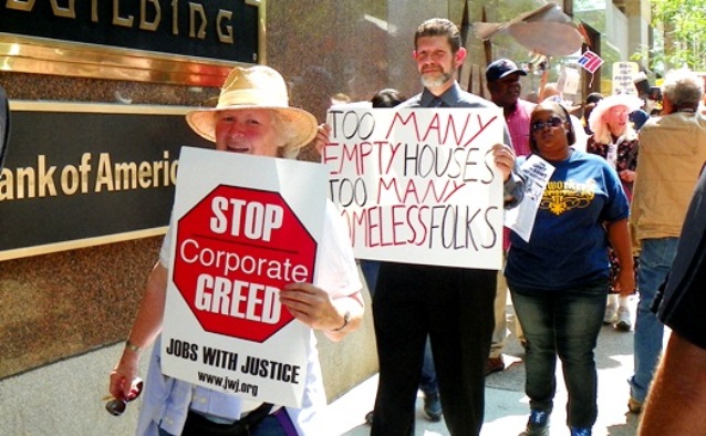 Protesters at Bank of America Aug. 19, 2013 joined retirees' march outside bankruptcy courtroom the same day.
