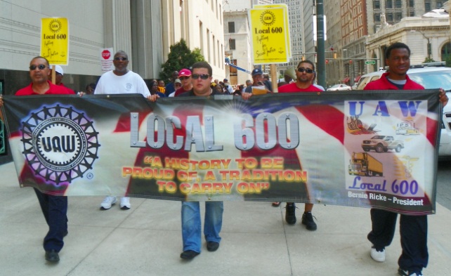 UAW Local 600 workers protest at Bank of America, one of creditors in Forbearance Agreement, Aug. 19, 2013.