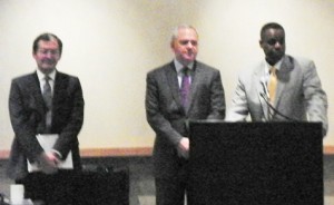 (L to r) Bruce Bennett of Jones Day, contractor Kenneth Buckfire, and EM Kevyn Orr at meeting with creditors June 14, 2013.