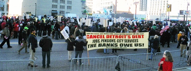 Crowds took the streets outside federal courthouse to stop Detroit bankruptcy Oct. 23, 2013.