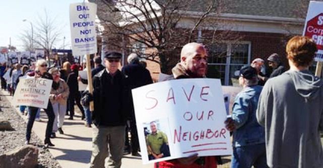 Metro Detroiters protest Chase's proposed eviction of Gregorio Martinez outside local Chase branch in Detroit.