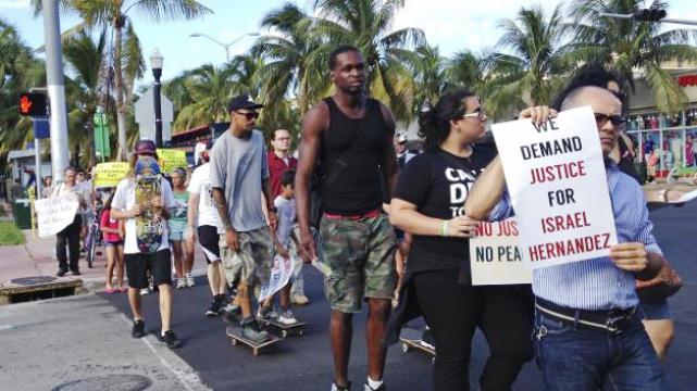 On Oct. 8, protesters demand cop arrest in taser death of graffiti artist Israel Hernandez  in Miami Beach, Fla./Reuters photo 