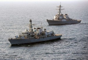 U.S. and British warships in Gulf of Aden, 2011.