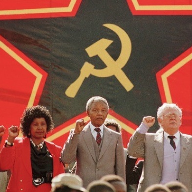 Winnie and Nelson Mandela with South African Communist Party President Joe Slovo.