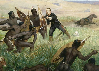 Zulu warriors valiantly fought British and French troops in the 19th century, many times triumphing. Here, the Prince Imperial, son of Napoleon, is killed in 1879.