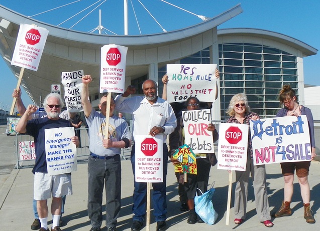 Protest outside Wayne County Airport June 14, 2013 as Kevyn Orr presented his Proposal to Creditors.