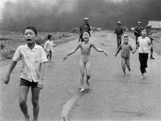 Famous photo of Vietnamese children fleeing U.S. soldiers after their village was napalmed.