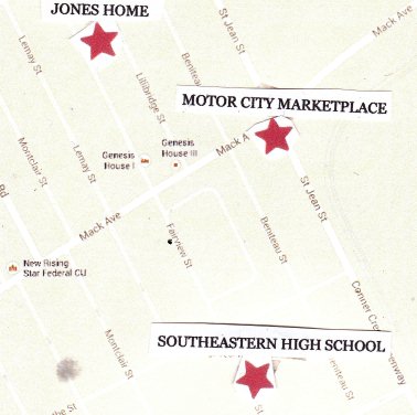 Sites of Aiyana Jones and Jerean Blake's deaths, close to Southeastern High School.