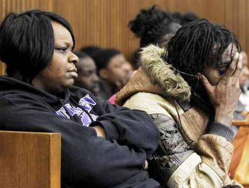 Jerean Blake's mother is shown sitting with Jerean's friend Jacquavis (J-Roc) Richards during trial in this Detroit News photo.