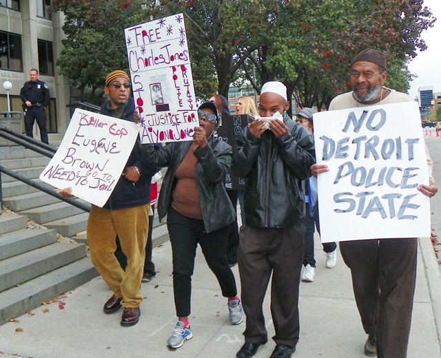 Protest against growing police state in Detroit Oct. 21, 2013, outside Frank Murphy Hall.