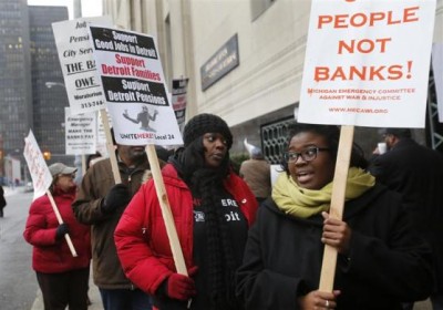 Detroit retirees protest theft of their pensions at bankruptcy court. Photo/Popular Resistance